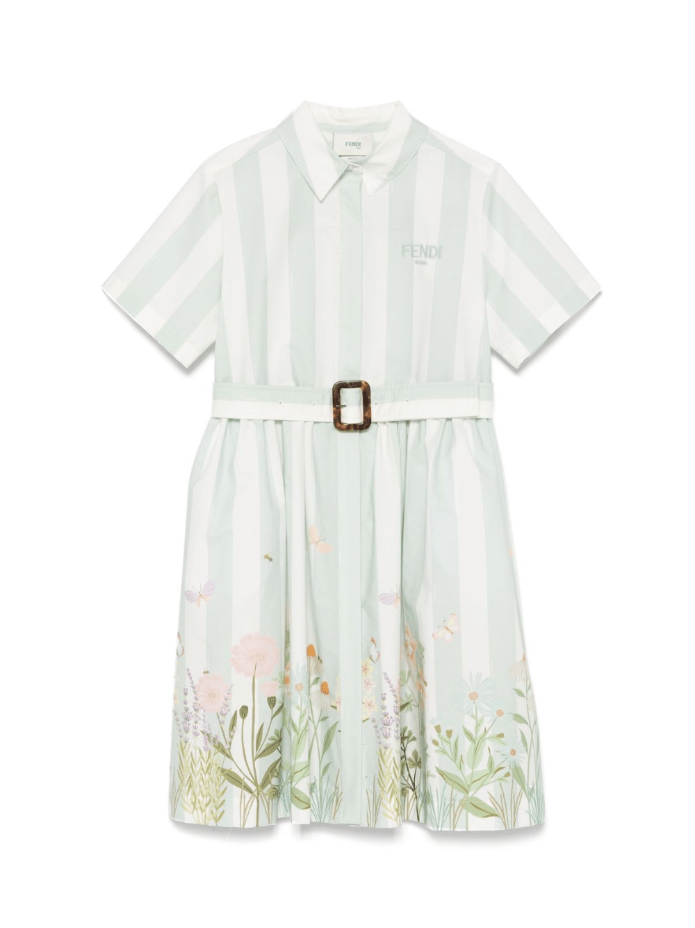Abito per bambina Fendi Kids bianco e verde con logo - Rubino Kids