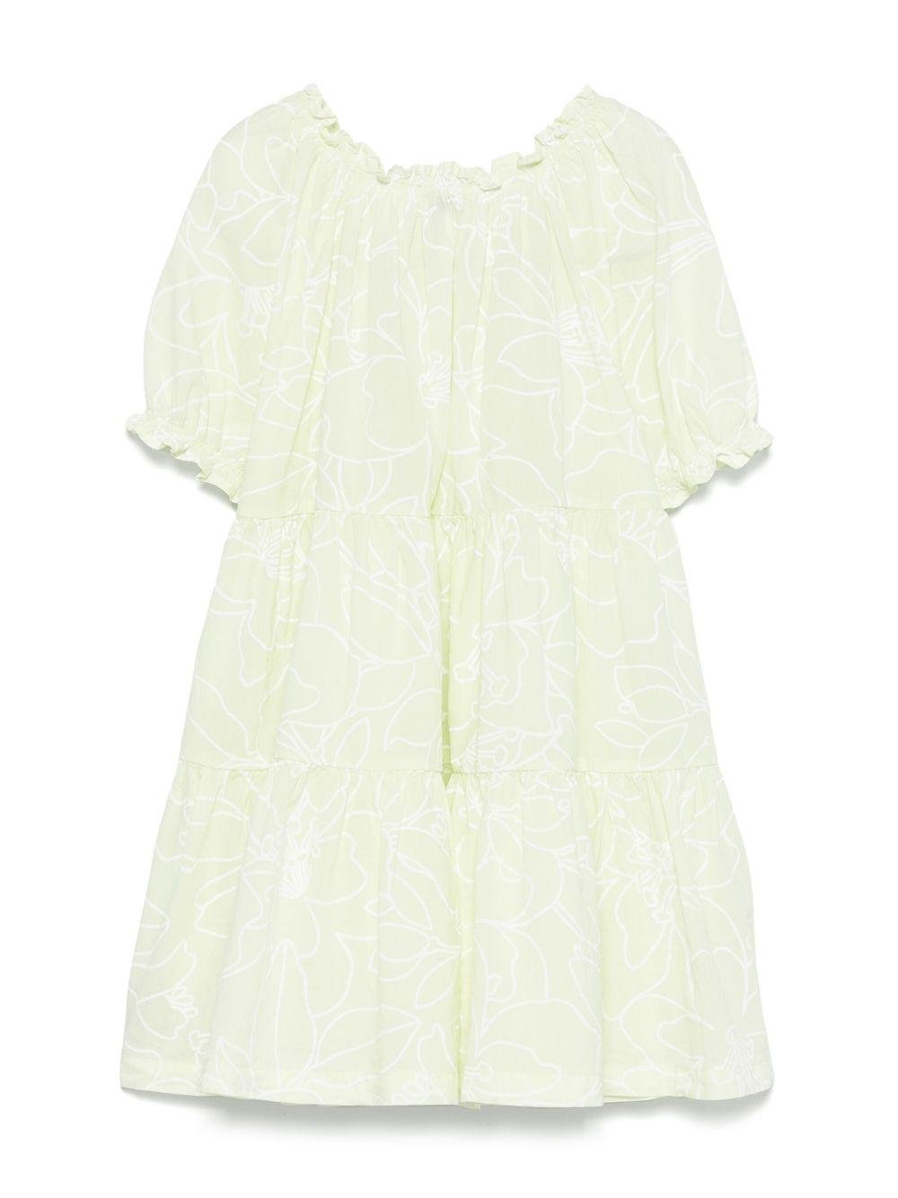 Abito per bambina Il Gufo verde a fiori con maniche corte a palloncino - Rubino Kids