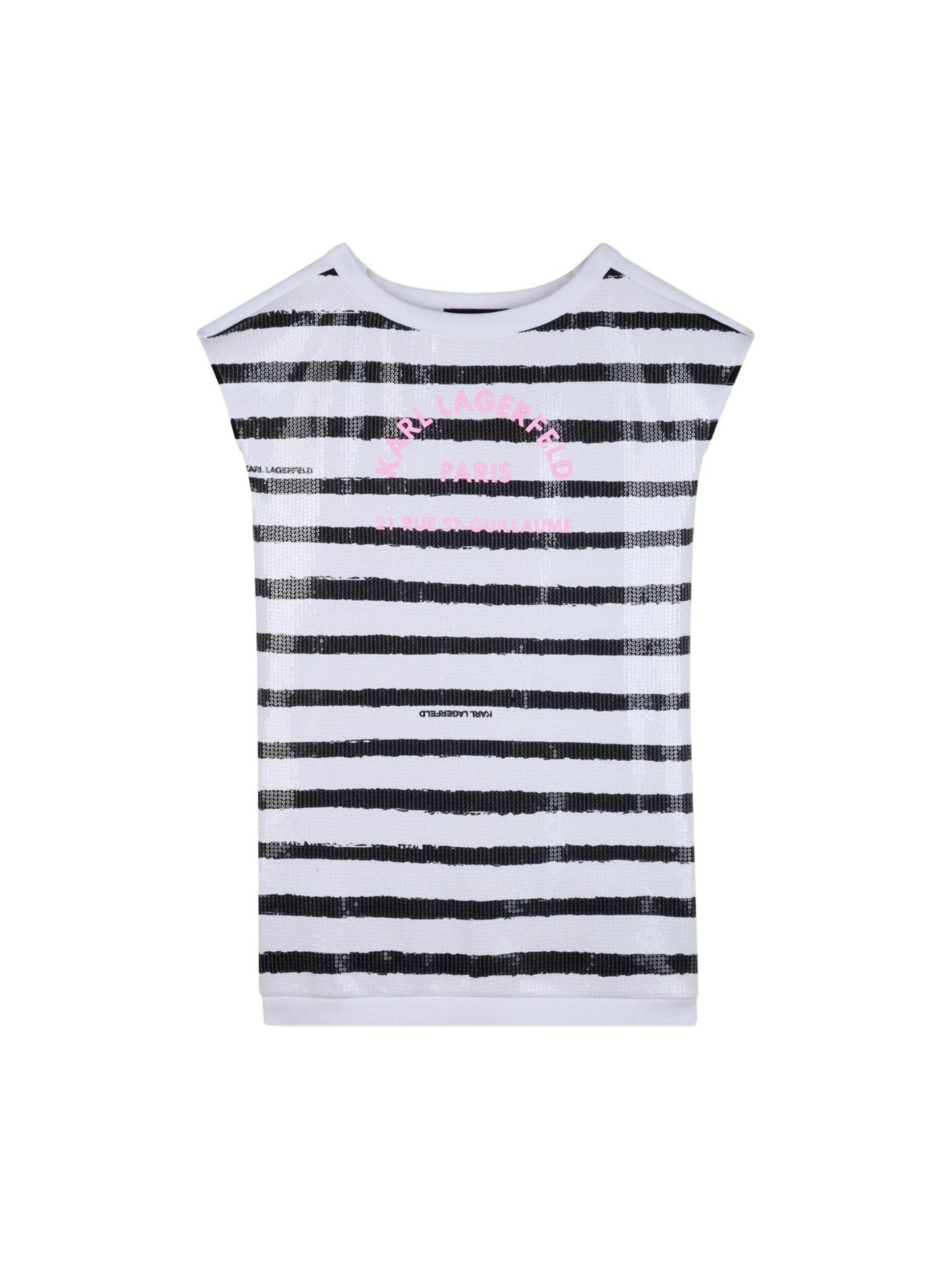 Abito per bambina Karl Lagerfeld Kids bianco e nero a righe con paillettes - Rubino Kids