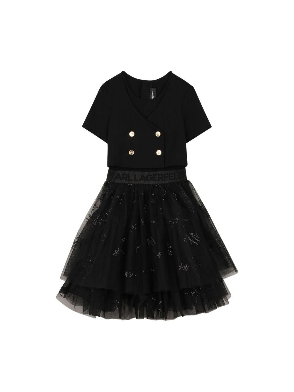 Abito per bambina karl Lagerfeld Kids nero con balze - Rubino Kids