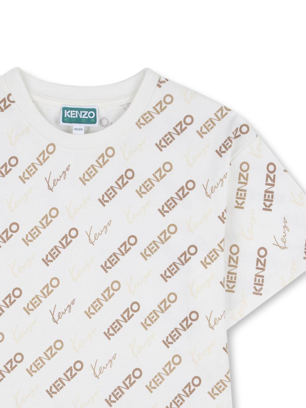 Abito per bambina Kenzo Kids bianco con stampa logo all - over - Rubino Kids