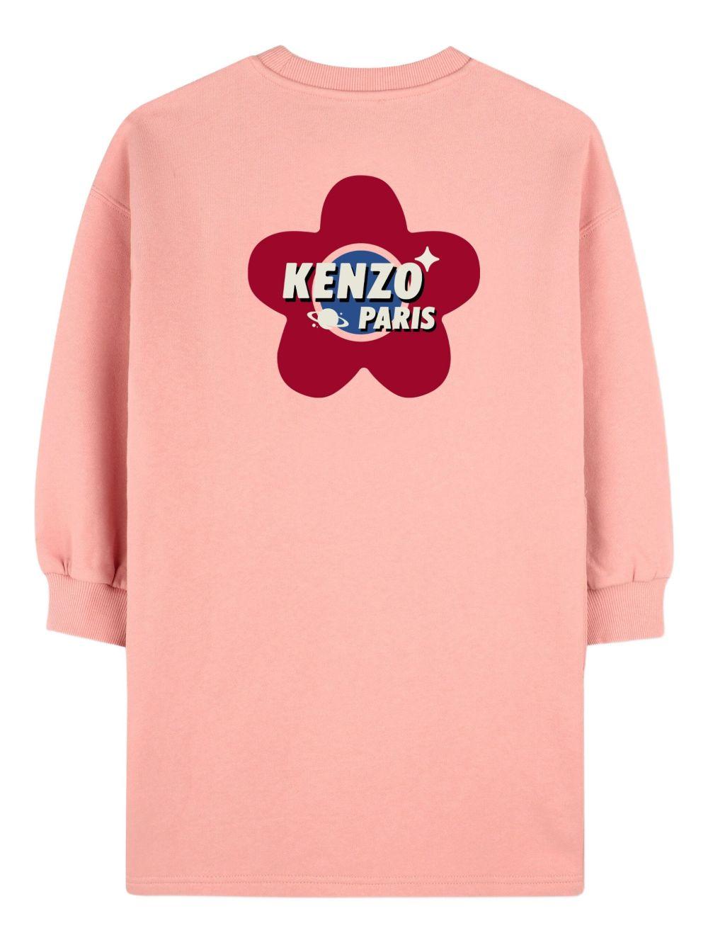 Abito per bambina Kenzo Kids rosa con stampa logo sul petto - Rubino Kids