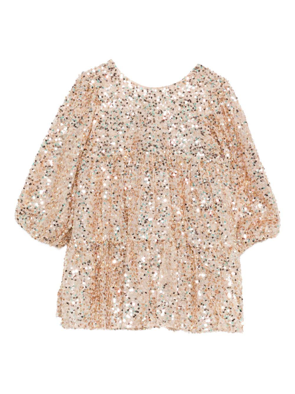 Abito per bambina Konges Sløjd beige con decorazione a paillettes - Rubino Kids