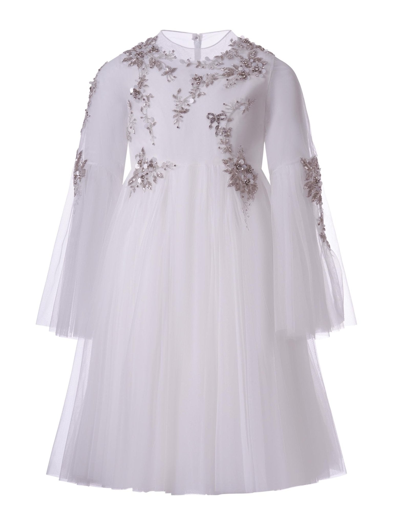 Abito per bambina Maison Ava bianco con decorazione floreale sul davanti - Rubino Kids