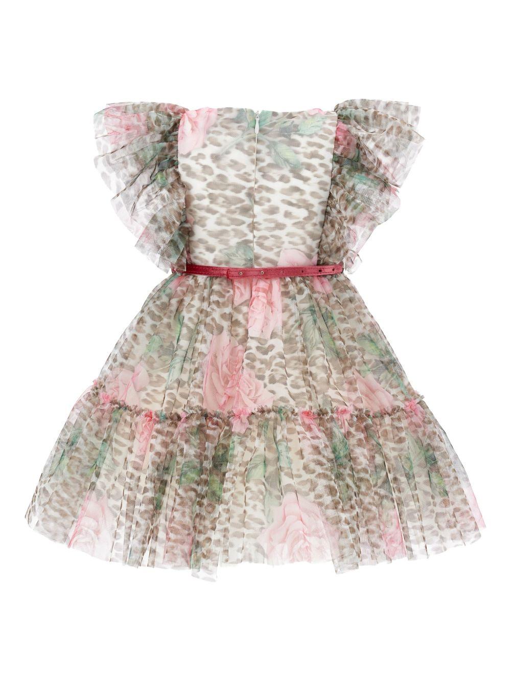 Abito per bambina Monnalisa animalier con stampa a fiori - Rubino Kids