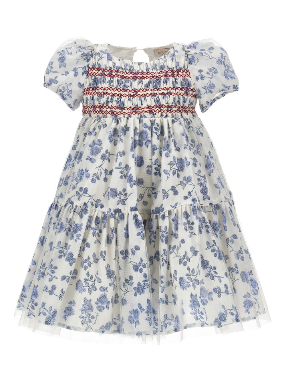 Abito per bambina Monnalisa azzurro con maniche corte a palloncino - Rubino Kids