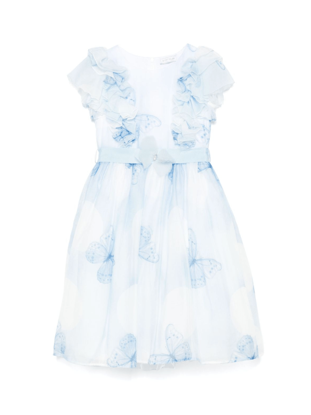 Abito per bambina Monnalisa azzurro con stampa farfalla con dettagli con ruches - Rubino Kids