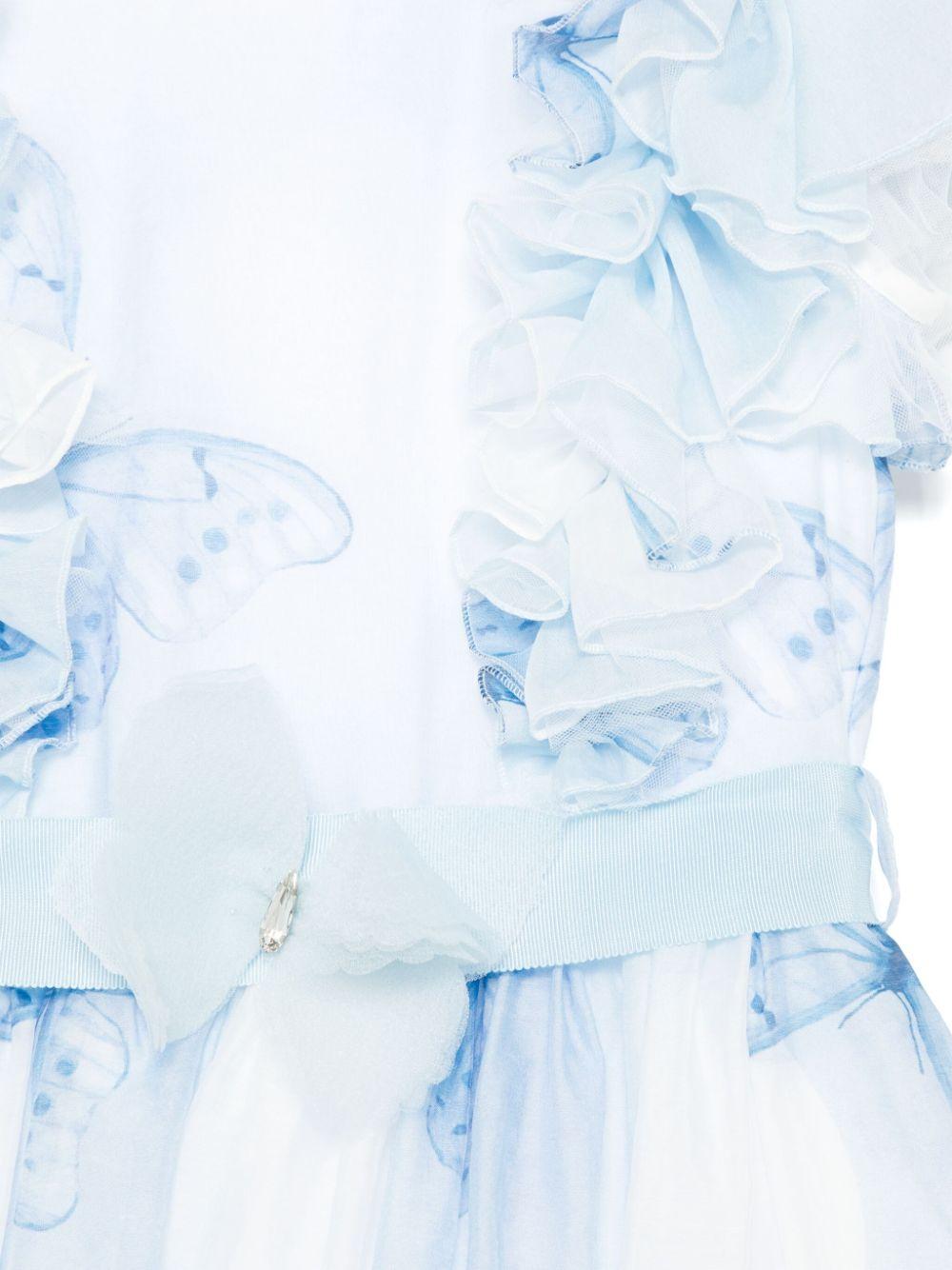 Abito per bambina Monnalisa azzurro con stampa farfalla con dettagli con ruches - Rubino Kids