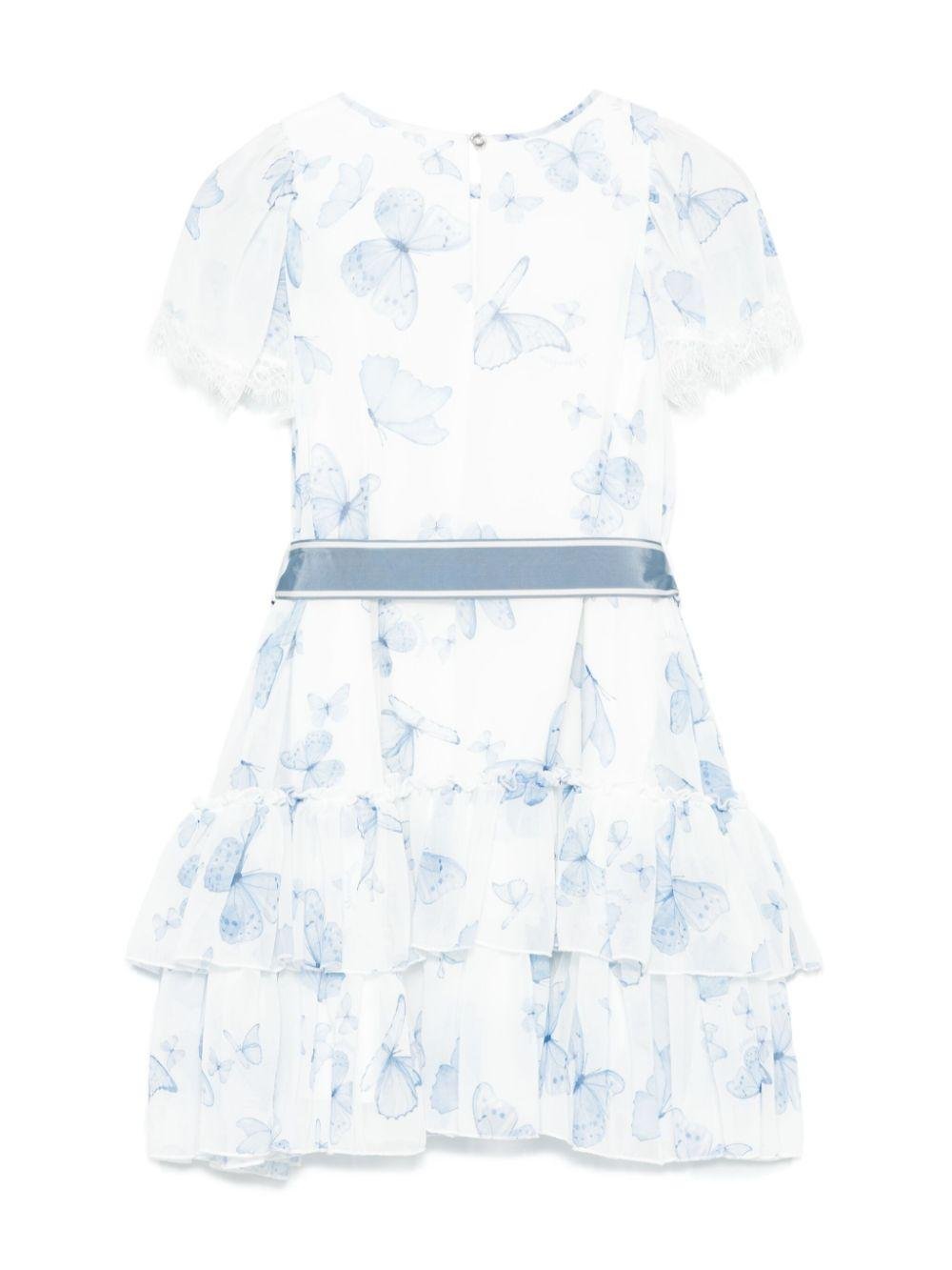 Abito per bambina Monnalisa azzurro con stampa farfalla - Rubino Kids