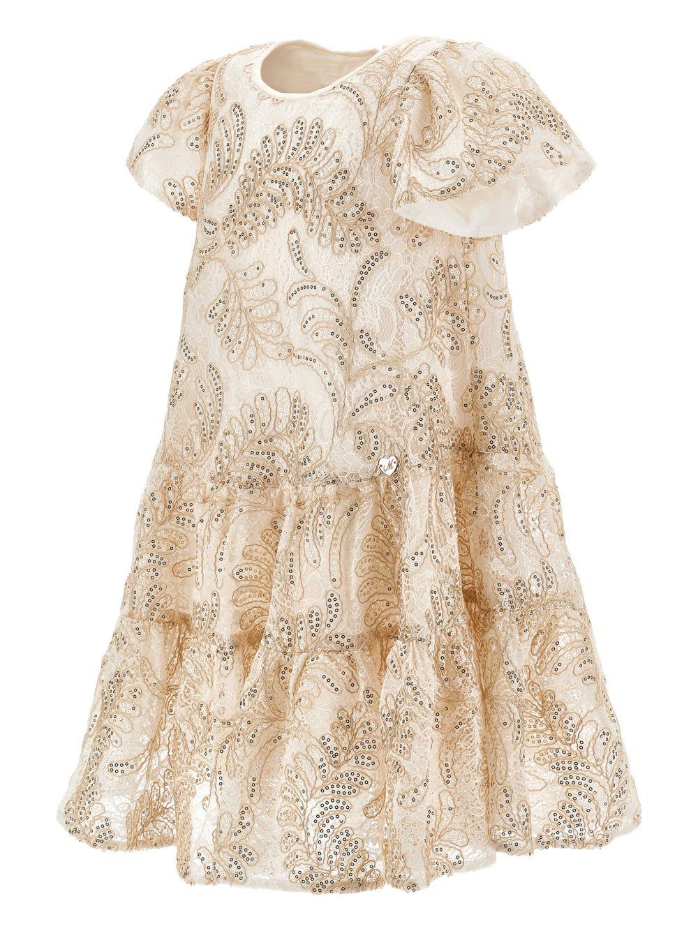 Abito per bambina Monnalisa beige con decorazione con paillettes - Rubino Kids