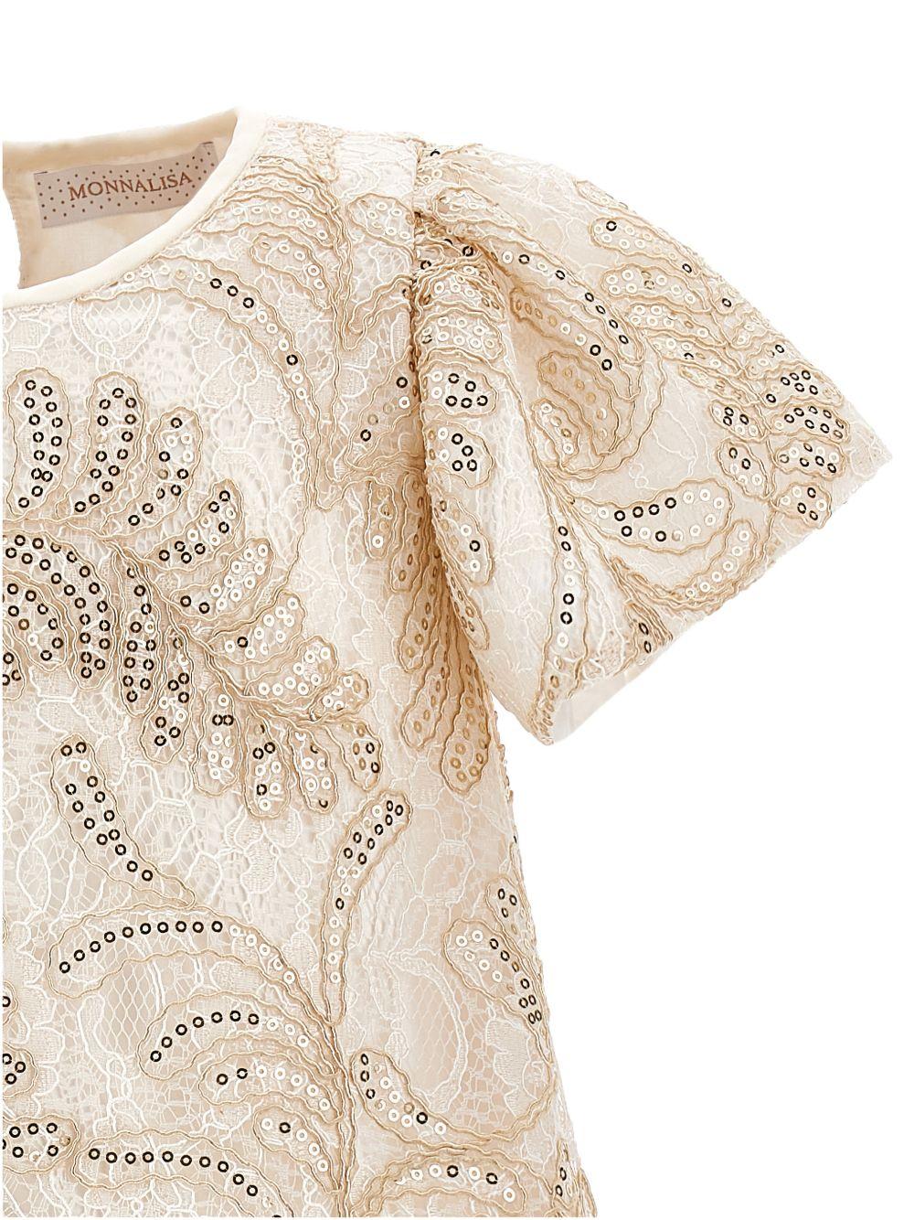 Abito per bambina Monnalisa beige con decorazione con paillettes - Rubino Kids
