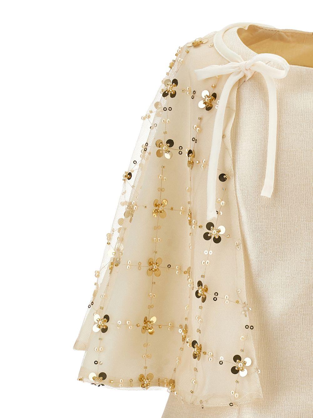 Abito per bambina Monnalisa beige con mantella con decorazione floreale - Rubino Kids
