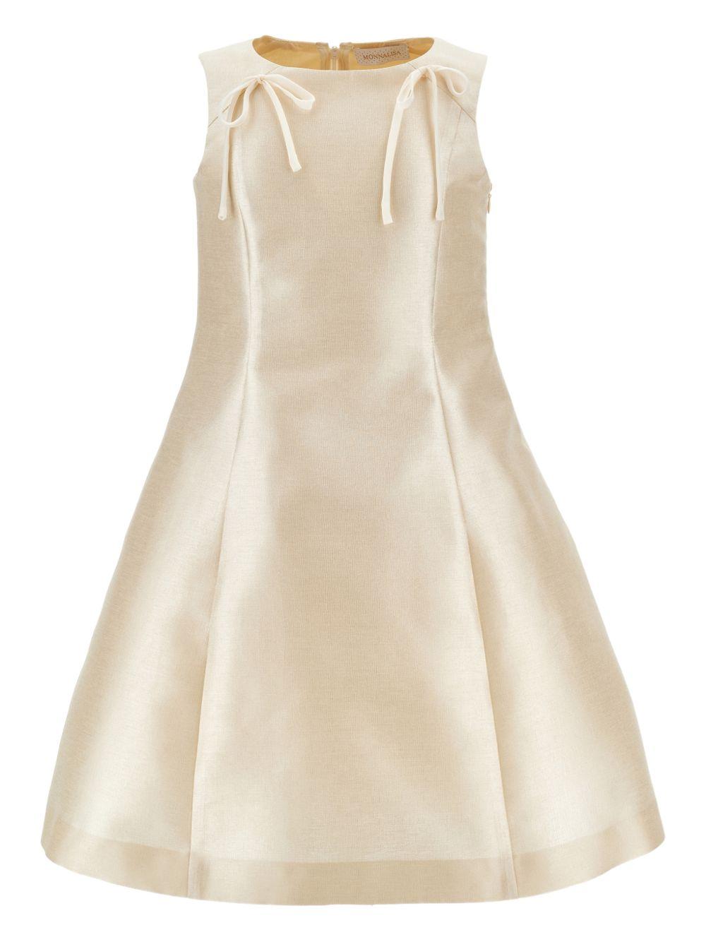 Abito per bambina Monnalisa beige con mantella con decorazione floreale - Rubino Kids
