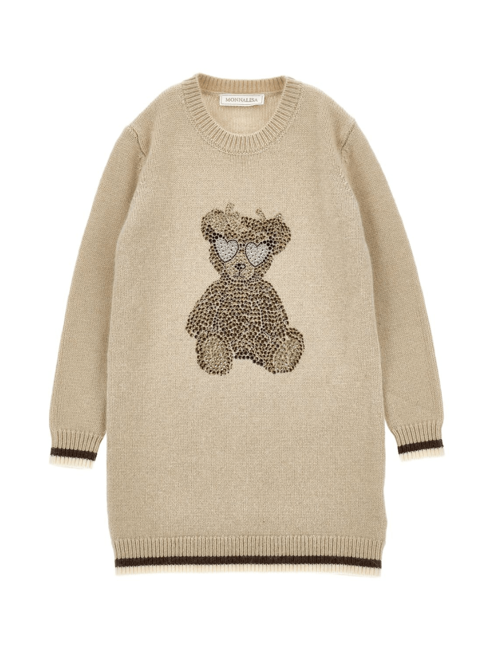 Abito per bambina Monnalisa beige con stampa Bear - Rubino Kids