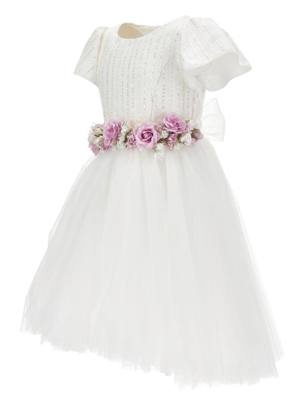 Abito per bambina Monnalisa bianco con applicazione floreale - Rubino Kids