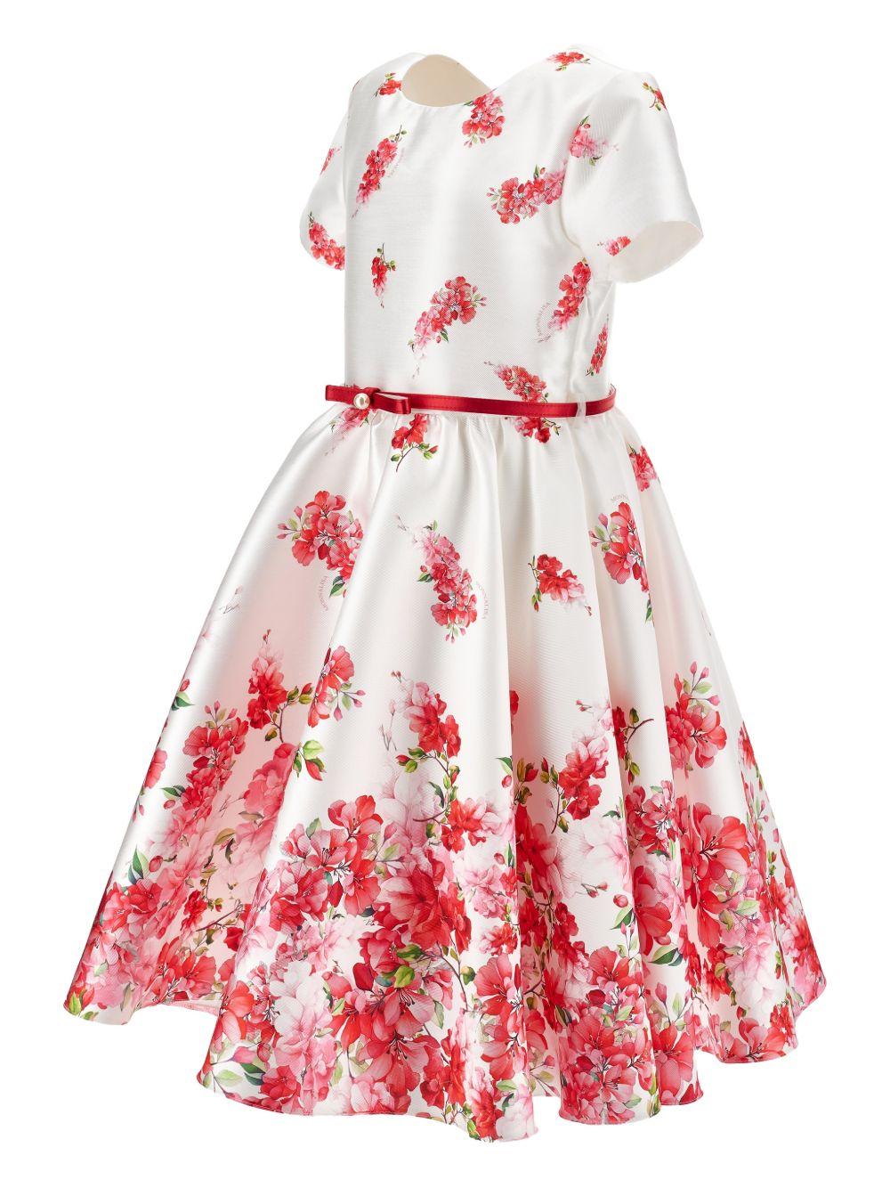 Abito per bambina Monnalisa bianco con motivo a fiori con cintura - Rubino Kids
