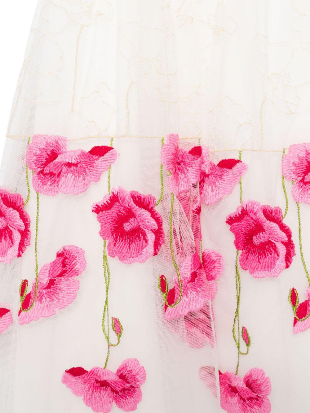 Abito per bambina Monnalisa bianco con ricamo a fiori con inserti in tulle - Rubino Kids