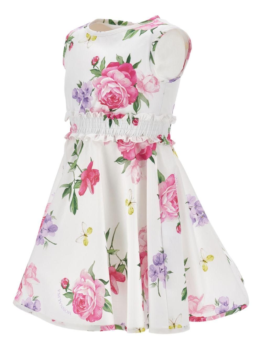 Abito per bambina Monnalisa bianco con stampa a fiori - Rubino Kids
