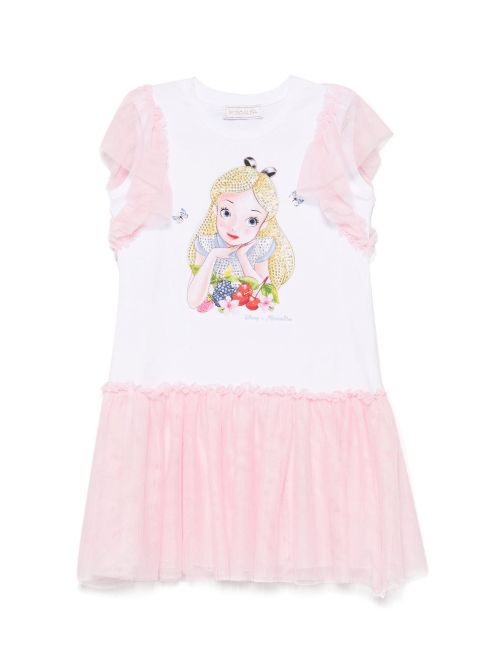 Abito per bambina Monnalisa bianco con stampa Alice x Disney - Rubino Kids