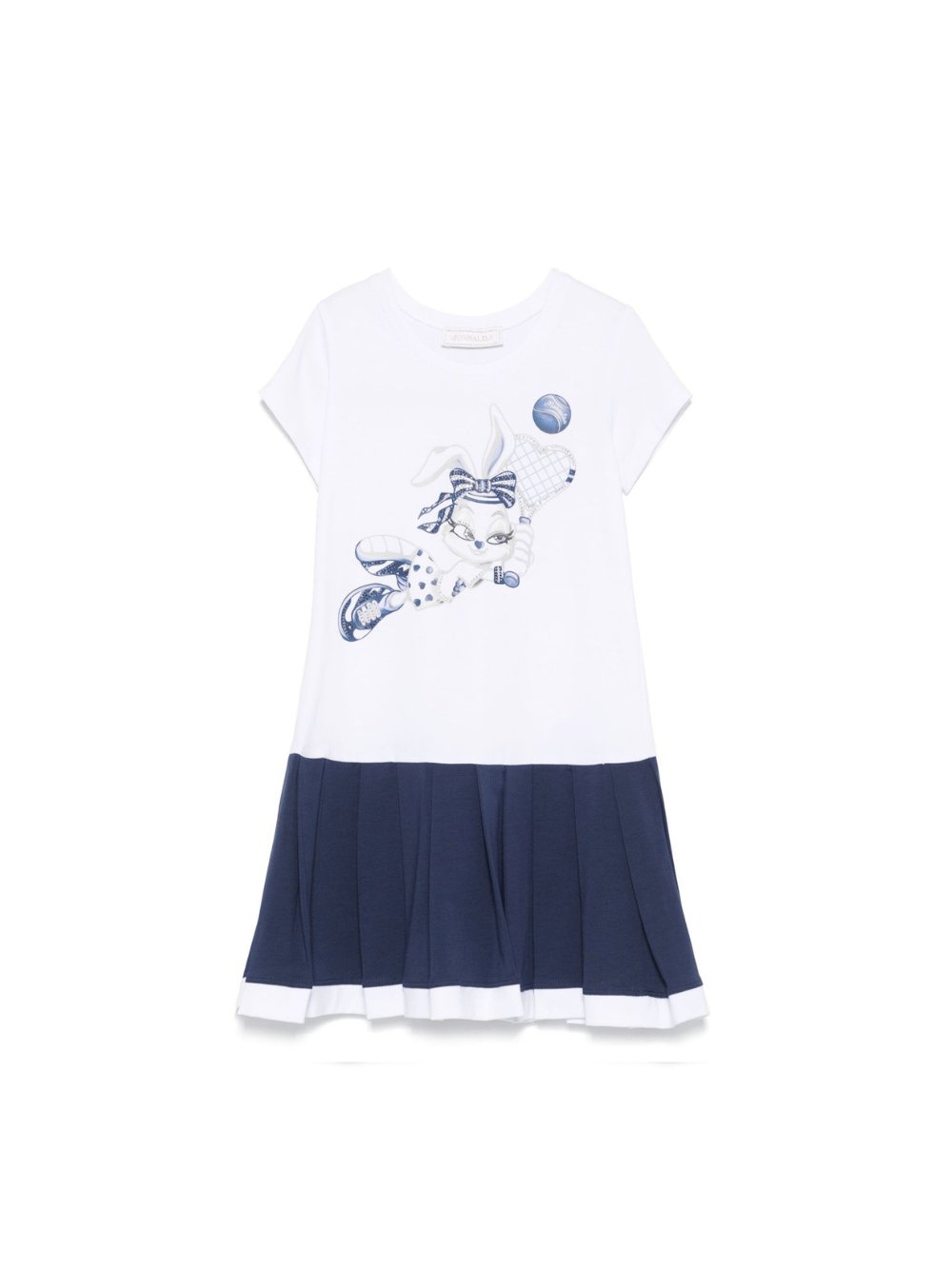 Abito per bambina Monnalisa bianco con stampa grafica e decorazione con strass - Rubino Kids