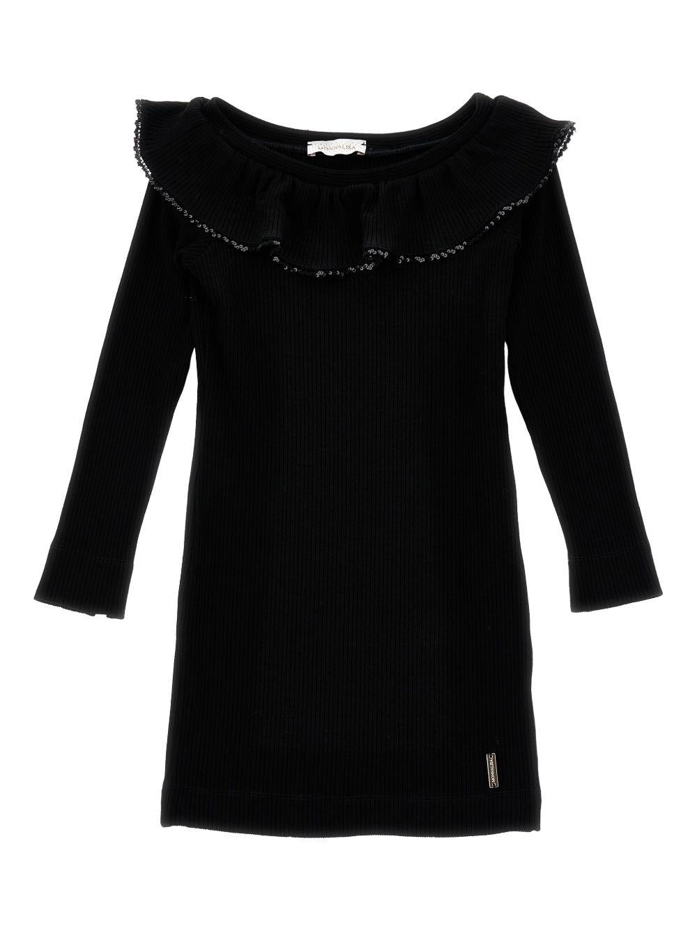 Abito per bambina Monnalisa nero con dettagli con ruches - Rubino Kids