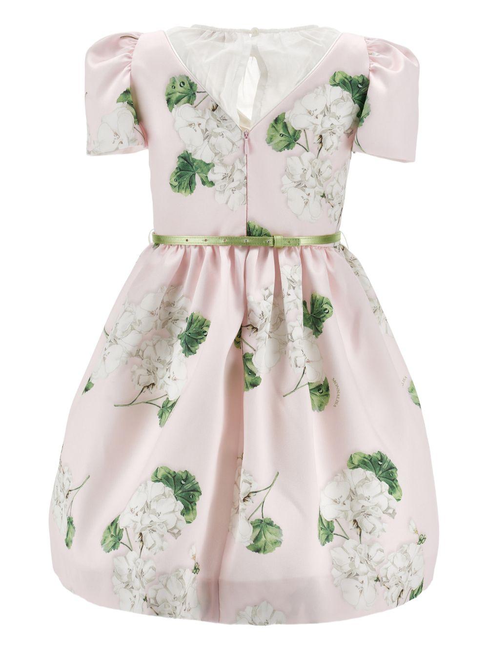Abito per bambina Monnalisa rosa a fiori con cintura - Rubino Kids