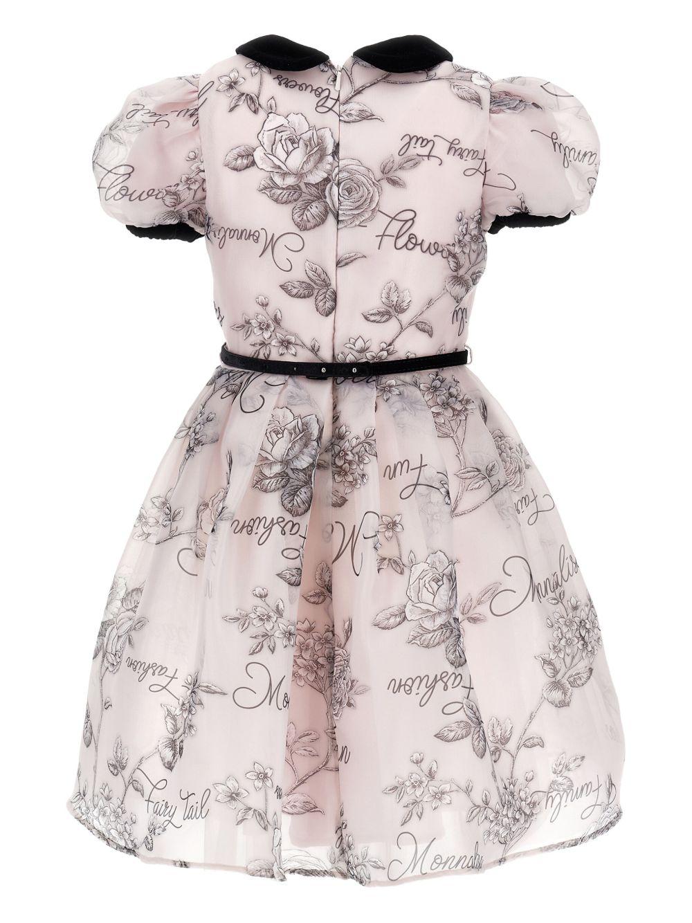 Abito per bambina Monnalisa rosa a fiori con maniche a palloncino - Rubino Kids