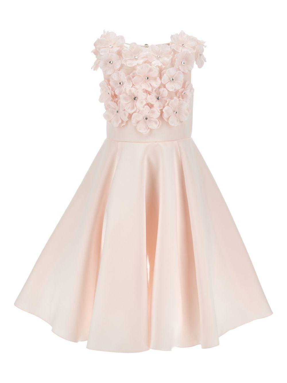 Abito per bambina Monnalisa rosa con applicazione a fiori - Rubino Kids