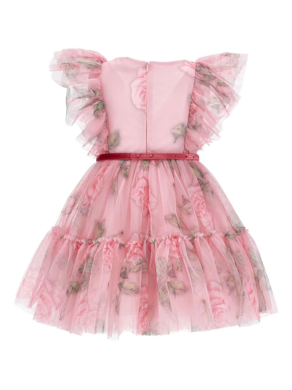 Abito per bambina Monnalisa rosa con ruches - Rubino Kids