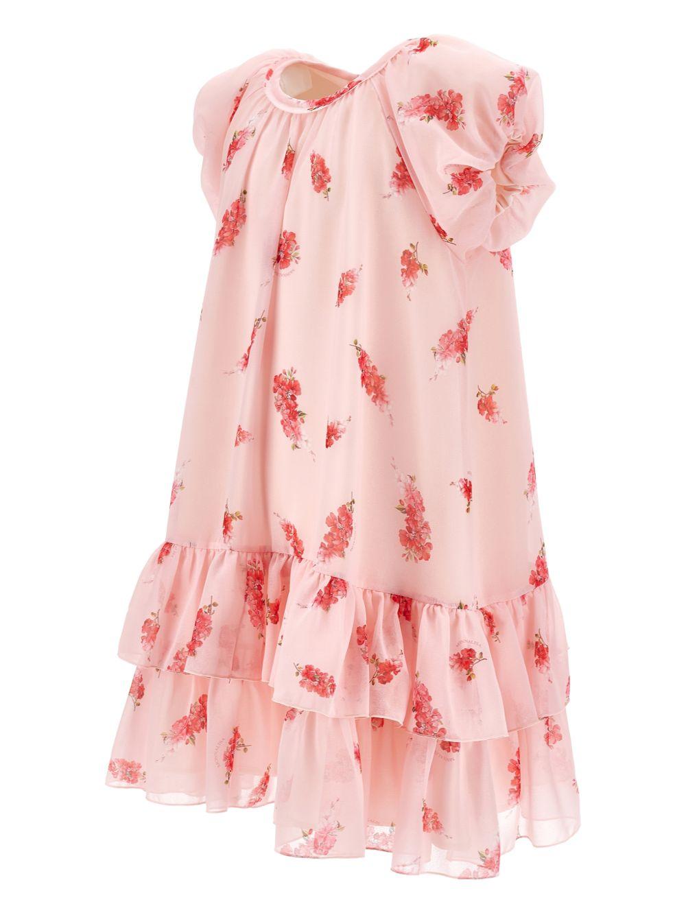 Abito per bambina Monnalisa rosa con stampa a fiori all - over - Rubino Kids