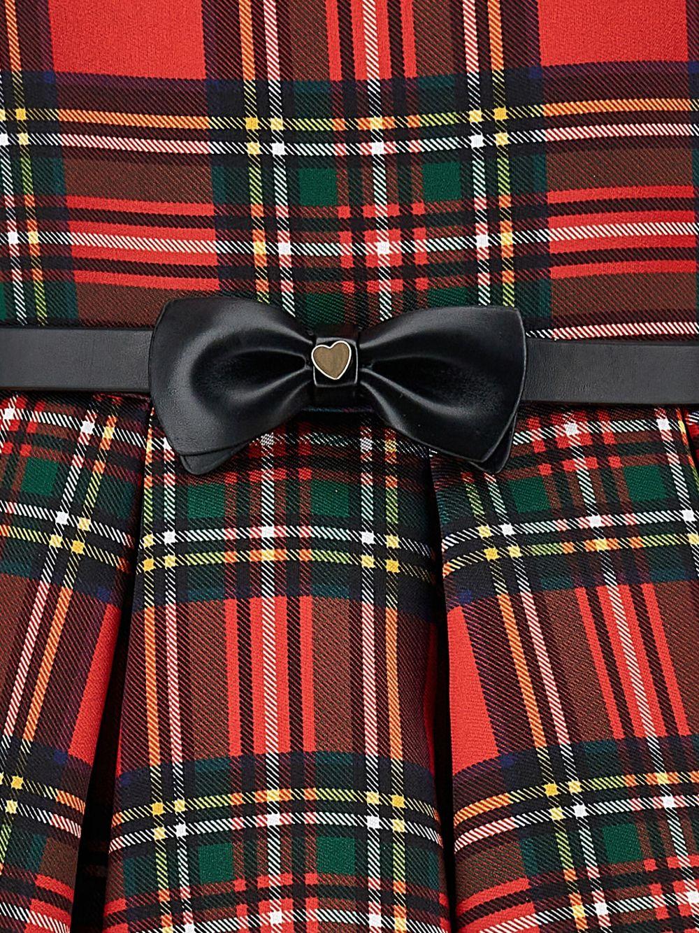 Abito per bambina Monnalisa rosso con motivo a quadretti e stampa con fiori - Rubino Kids