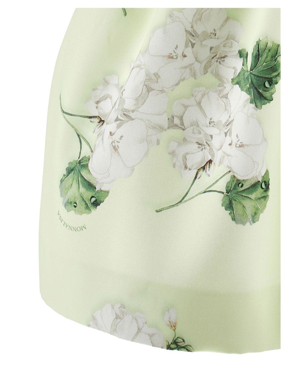 Abito per bambina Monnalisa verde con stampa grafica a fiori con cintura - Rubino Kids