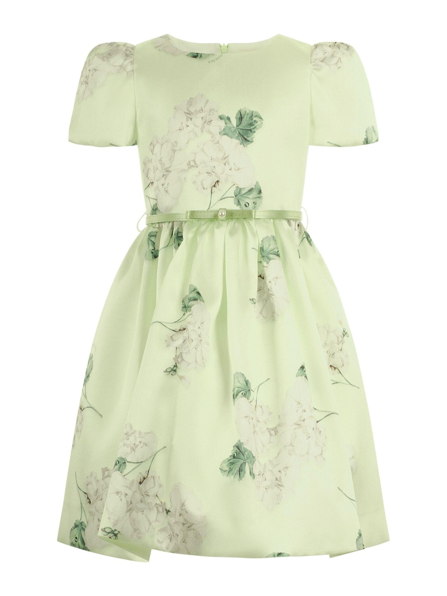 Abito per bambina Monnalisa verde con stampa grafica a fiori con cintura - Rubino Kids