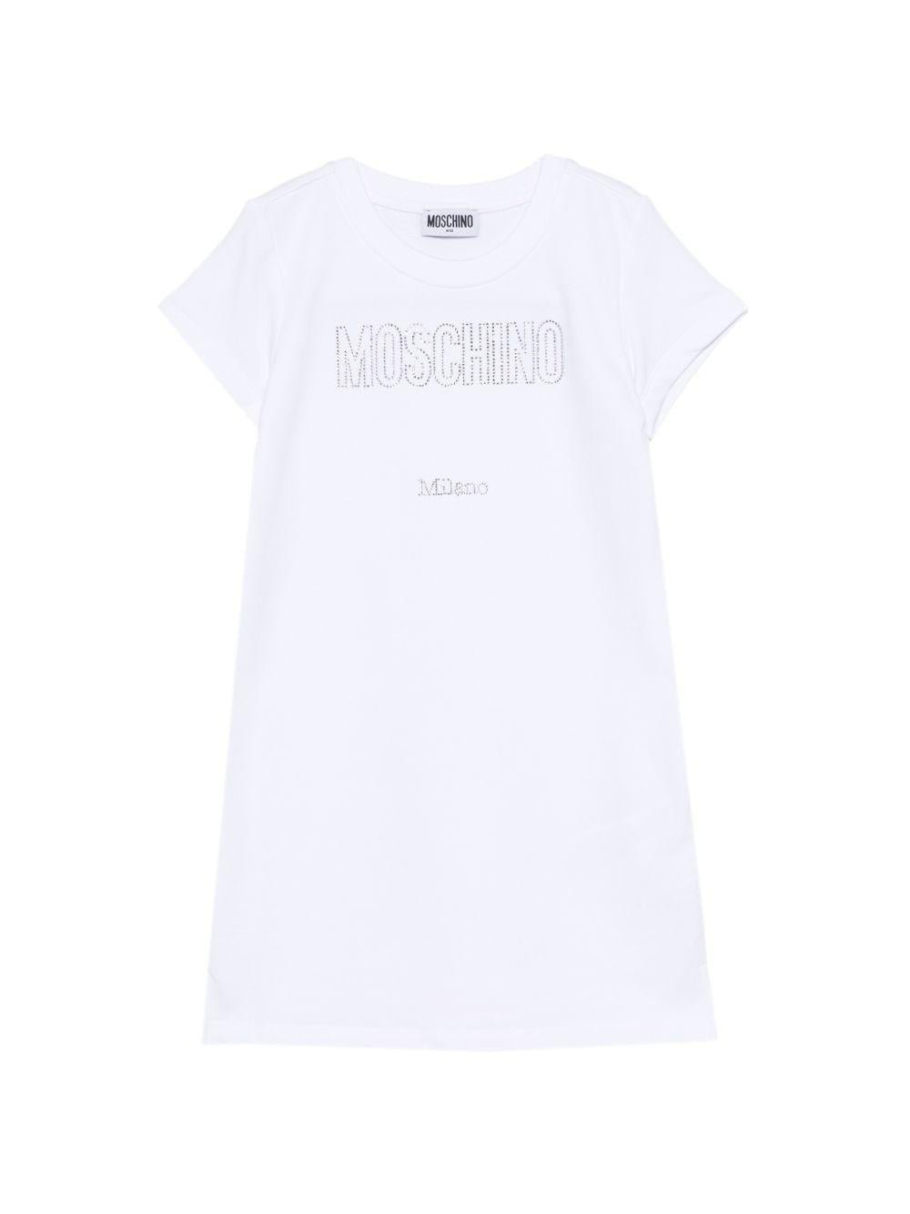 Abito per bambina Moschino Kids bianco con logo in strass - Rubino Kids