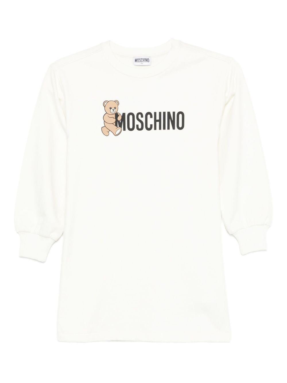 Abito per bambina Moschino Kids bianco con stampa Teddy Bear - Rubino Kids