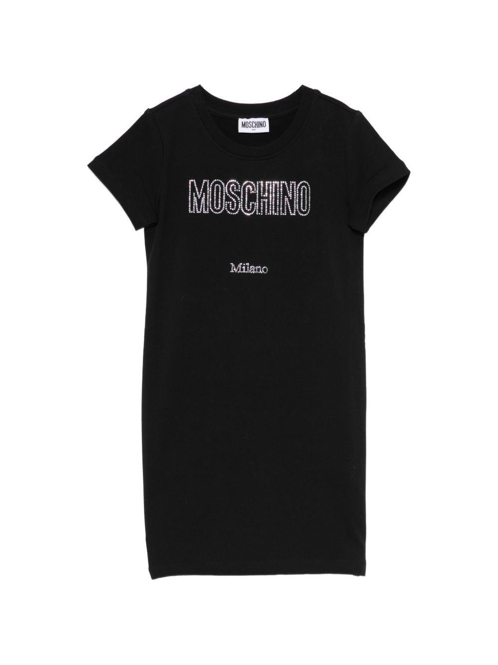 Abito per bambina Moschino Kids nero con logo in strass - Rubino Kids