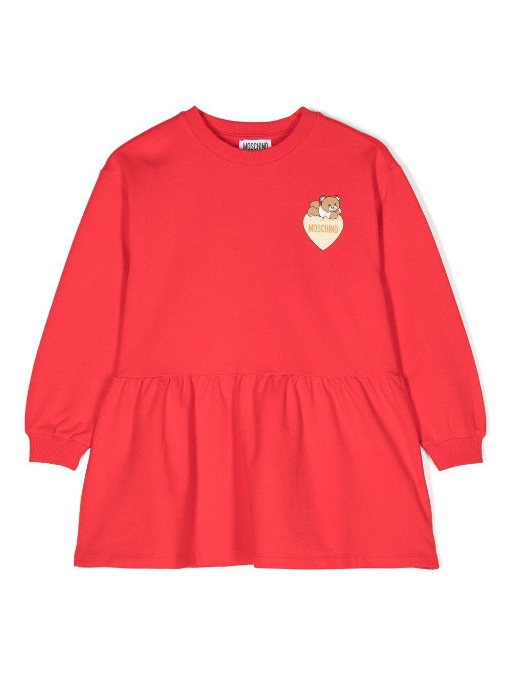 Abito per bambina Moschino Kids rosso con stampa Teddy Bear - Rubino Kids