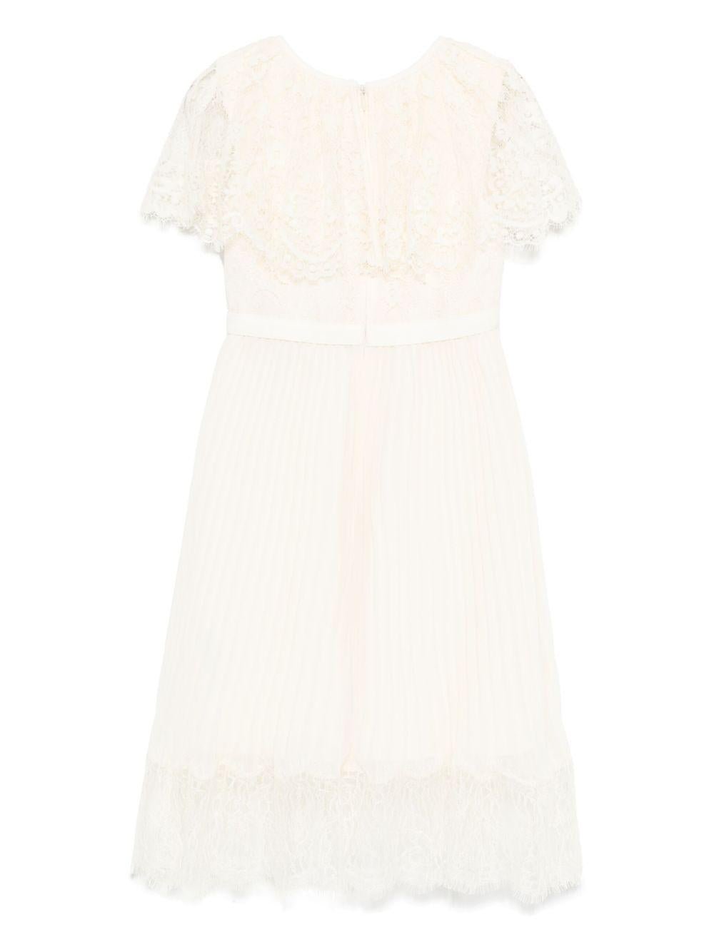 Abito per bambina Self - Portrait Kids beige con mantella in pizzo - Rubino Kids