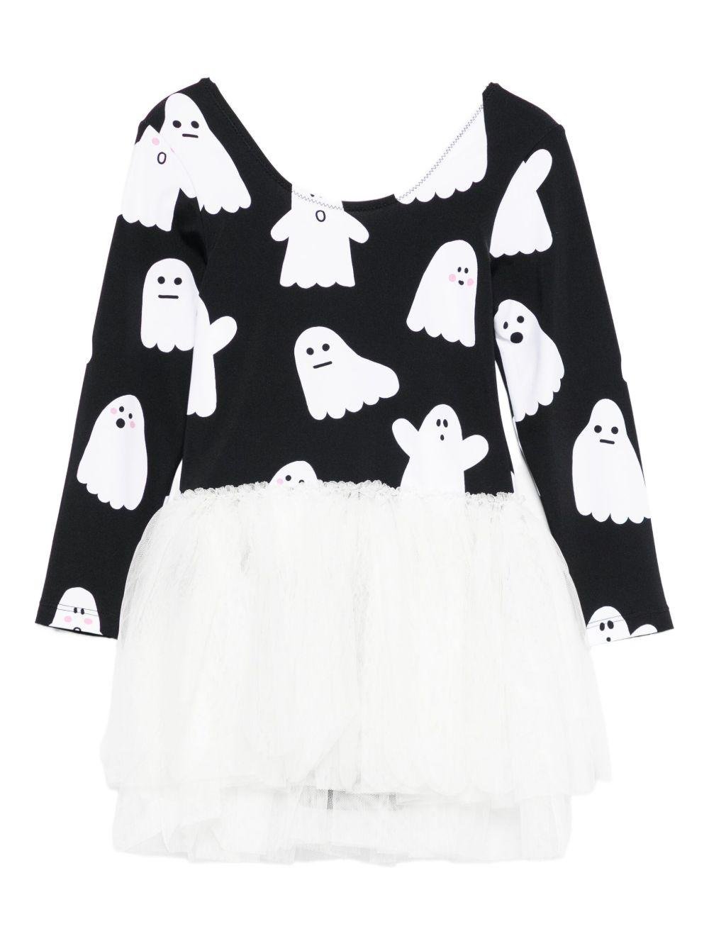 Abito per bambina Stella McCarteney Kids bianco e nero con stampa fantasmi - Rubino Kids