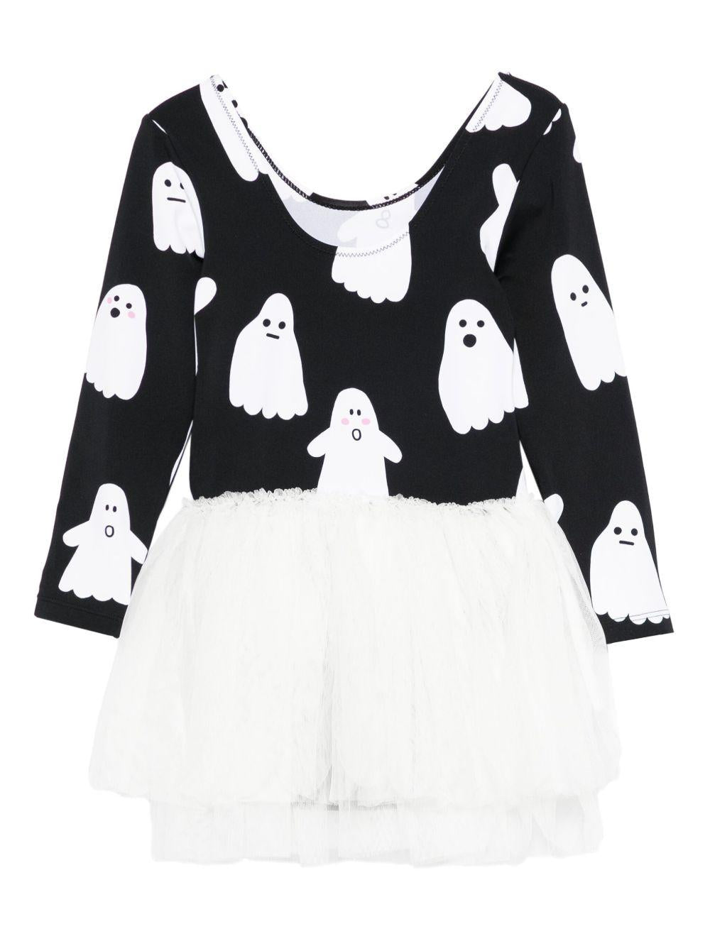 Abito per bambina Stella McCarteney Kids bianco e nero con stampa fantasmi - Rubino Kids