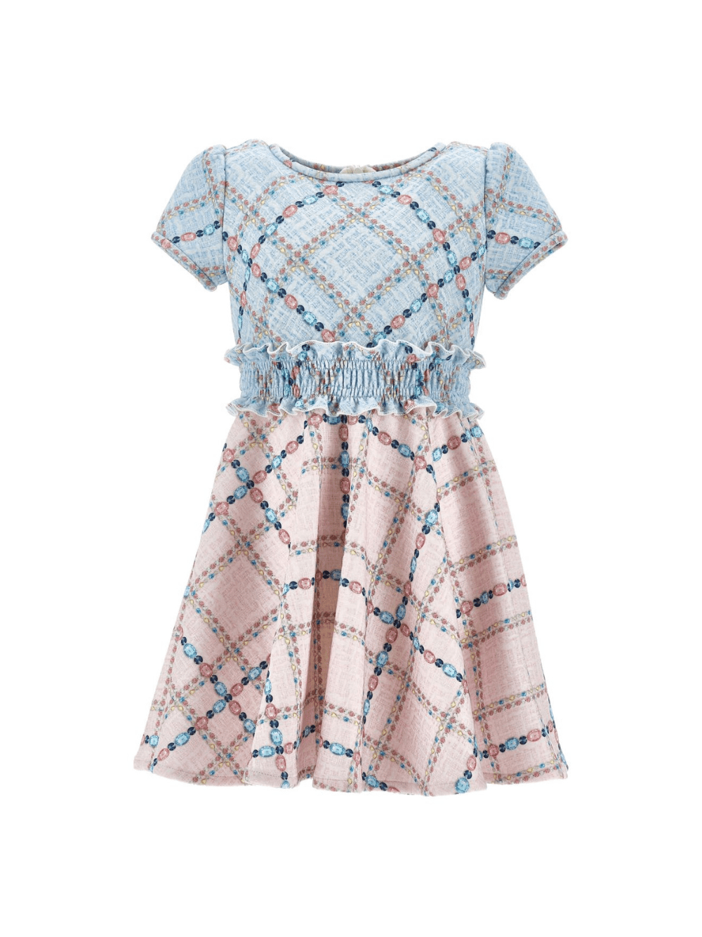 Abito per bambina Stitch Disney x Monnalisa azzurro con motivo a quadri - Rubino Kids