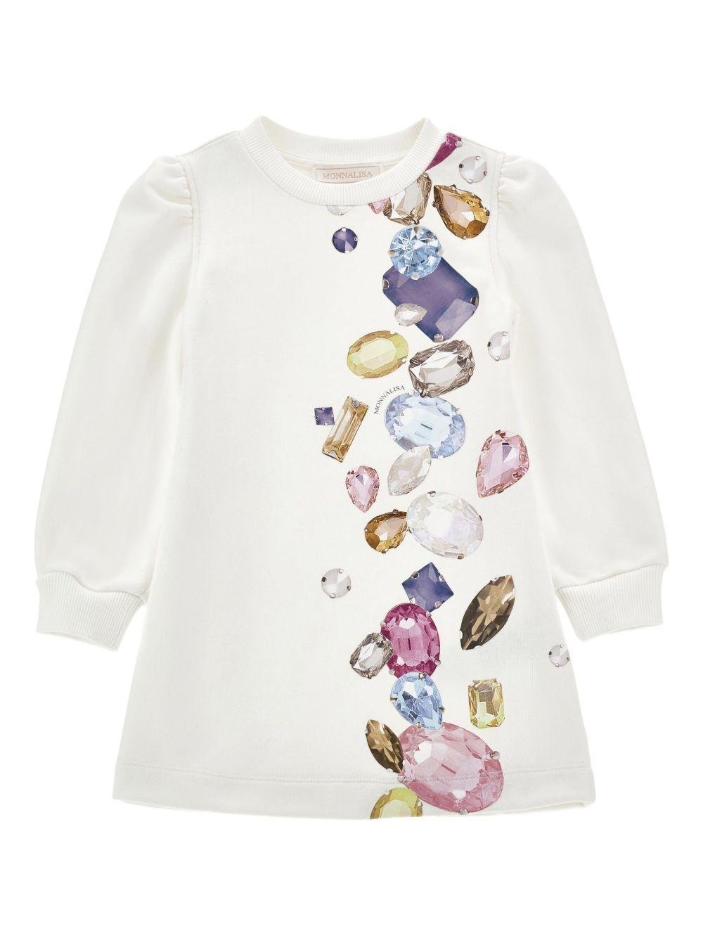 Abito per bambina Stitch Disney x Monnalisa bianco con stampa gemme - Rubino Kids