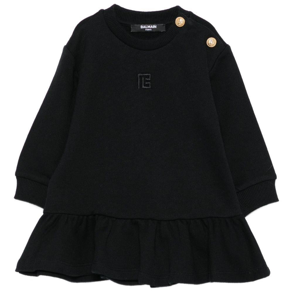 Abito per neonata Balmain Kids nero con logo ricamato - Rubino Kids