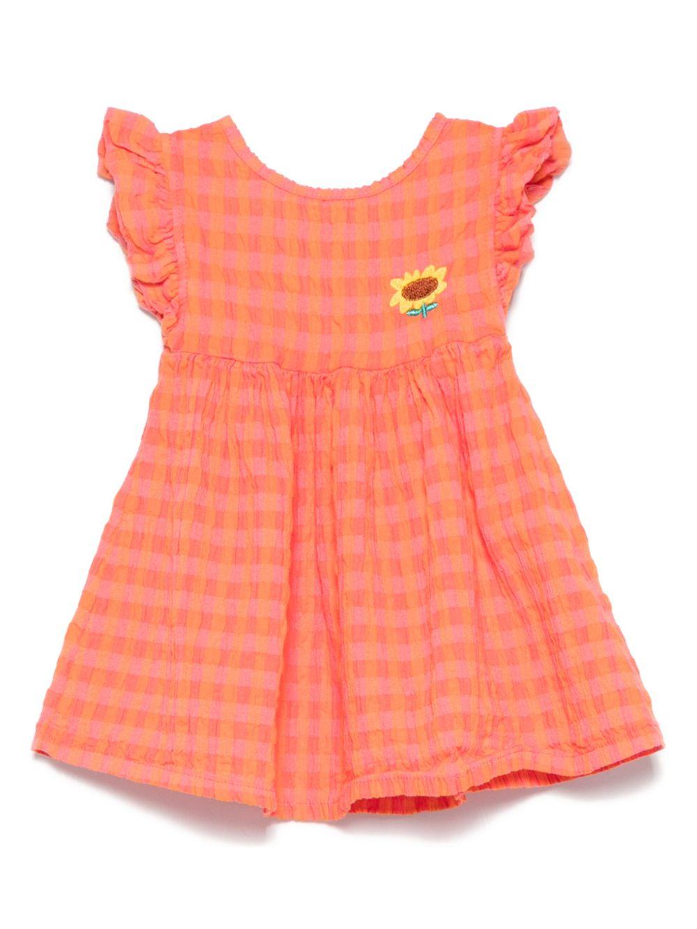 Abito per neonata Bobo Choses Vichy arancione con ricamo a fiori - Rubino Kids