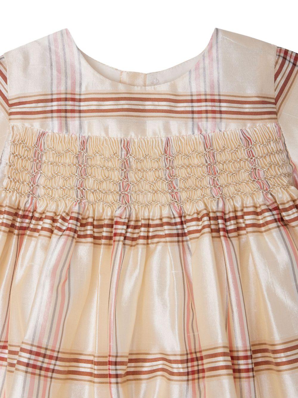 Abito per neonata Bonpoint beige con motivo a quadri e dettagli plissettati - Rubino Kids