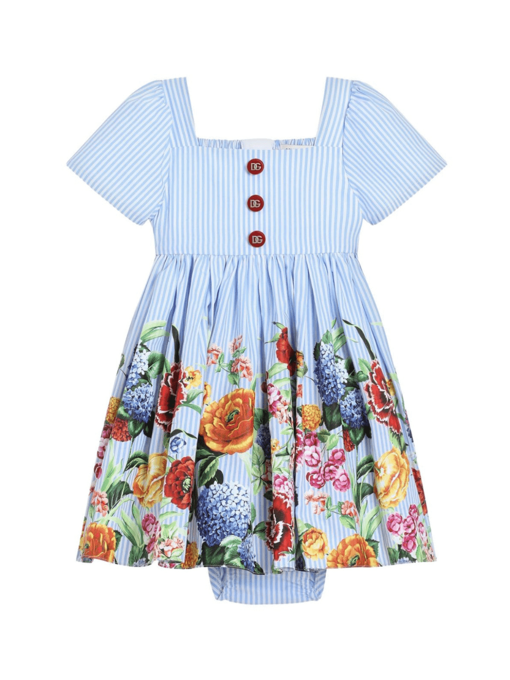 Abito per neonata Dolce & Gabbana Kids azzurro con stampa a fiori - Rubino Kids