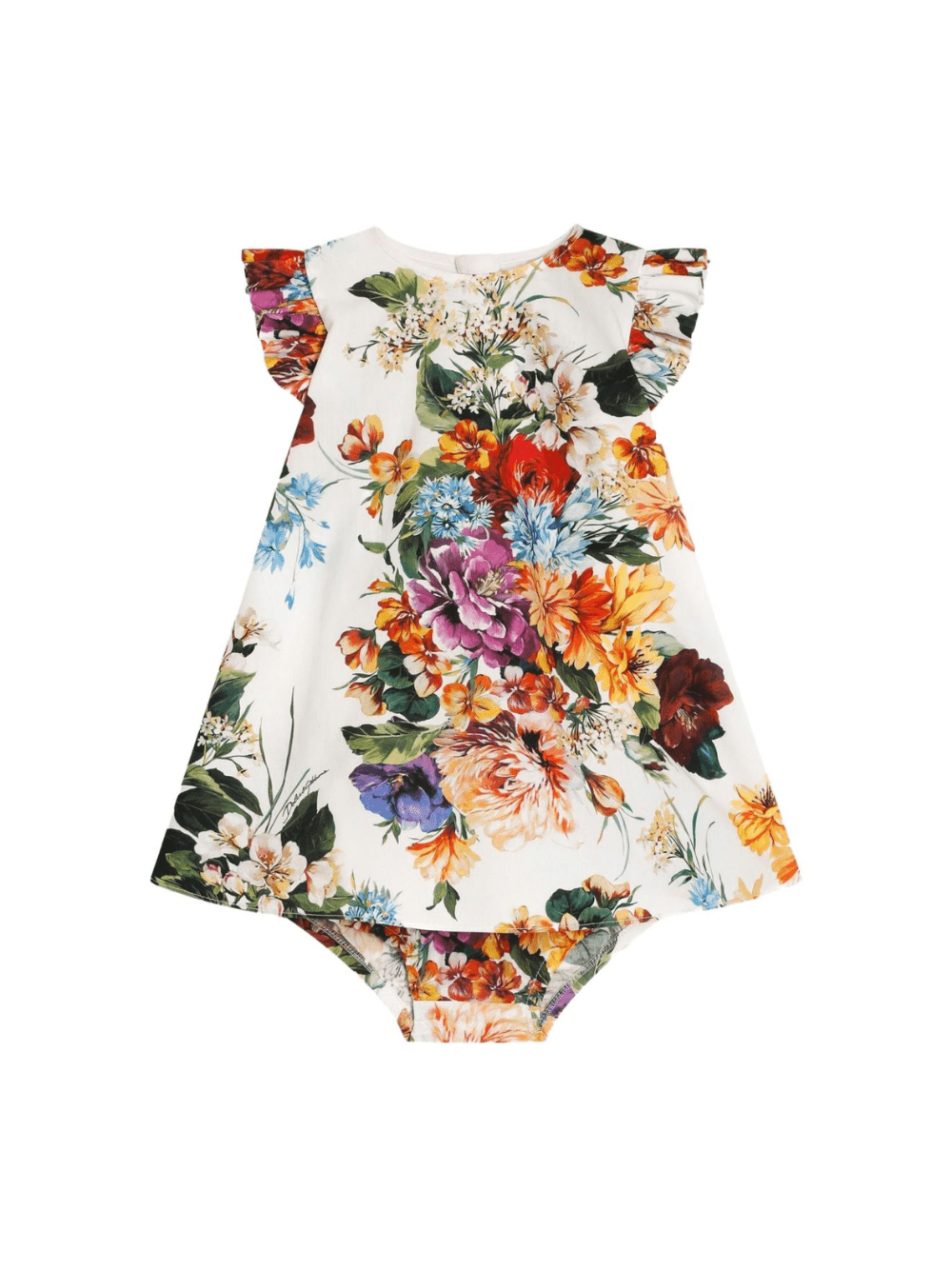 Abito per neonata Dolce & Gabbana Kids bianco in cotone a fiori - Rubino Kids