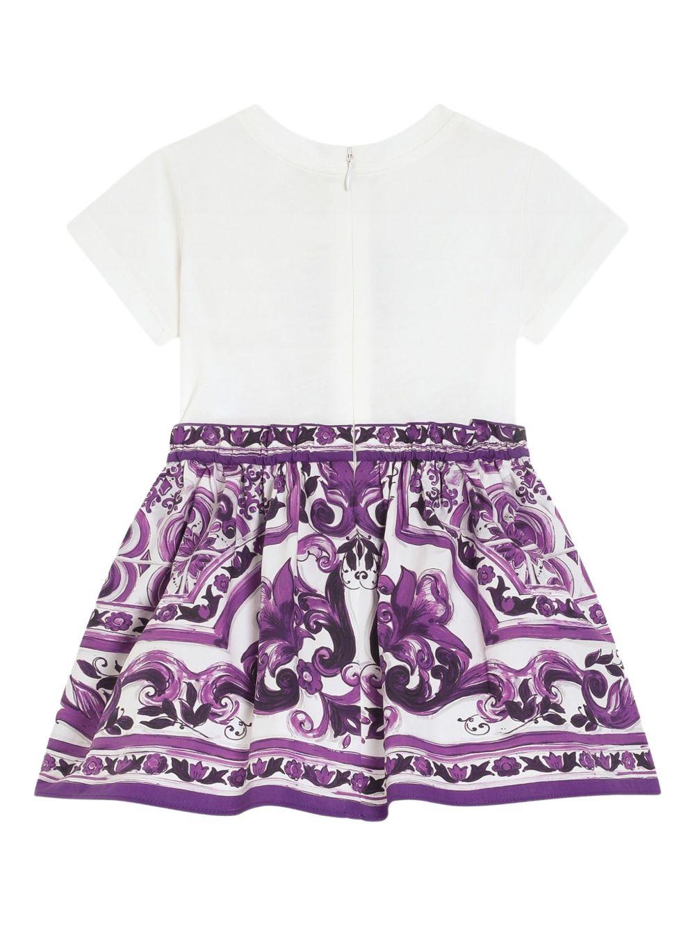 Abito per neonata Dolce & Gabbana Kids viola con stampa maioliche - Rubino Kids