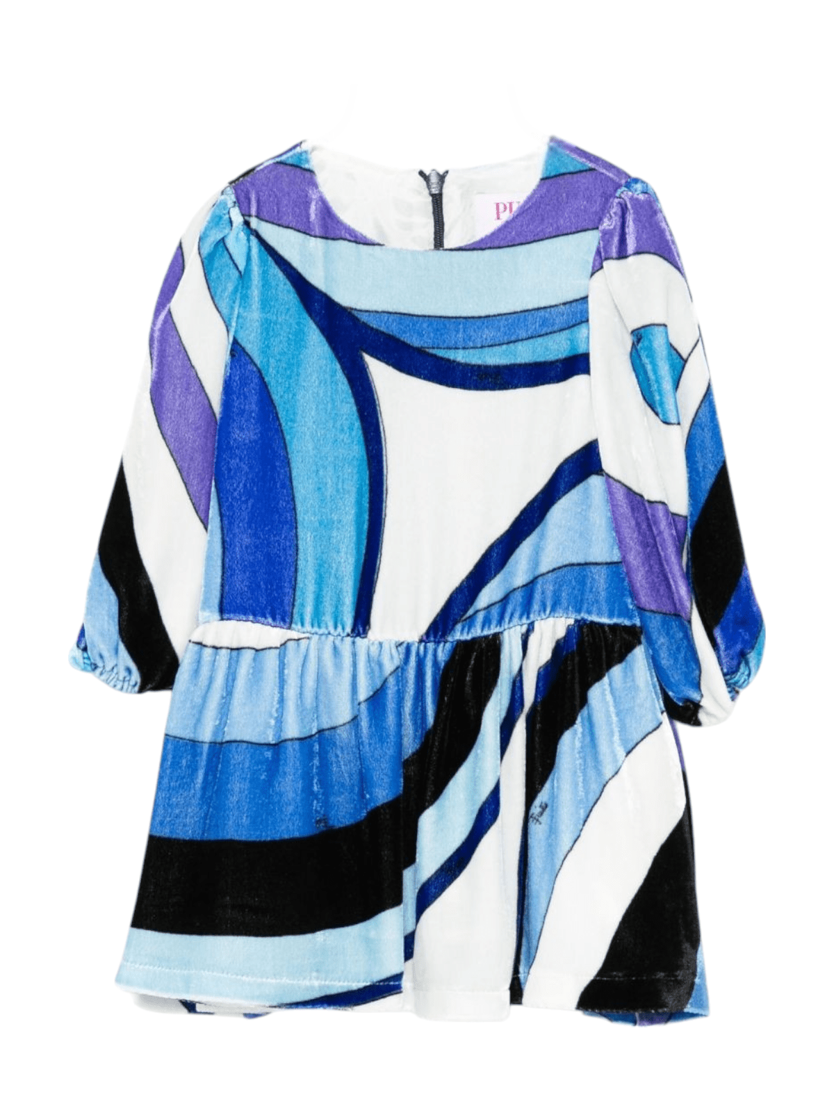Abito per neonata Emilio Pucci Junior blu in velluto con stampa geometrica - Rubino Kids