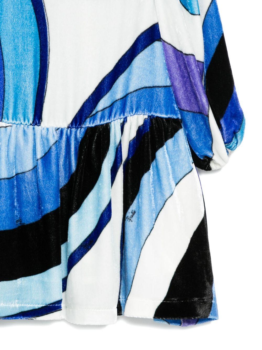 Abito per neonata Emilio Pucci Junior blu in velluto con stampa geometrica - Rubino Kids
